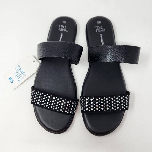 Time And Tru Women's Memory Foam Black Sandals 6.5 - Picture 1 of 9
